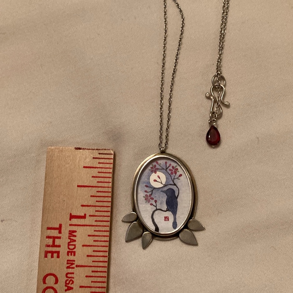 Ananda Khalsa Raven Sterling Necklace, NIB, hand painted - Picture 4 of 6